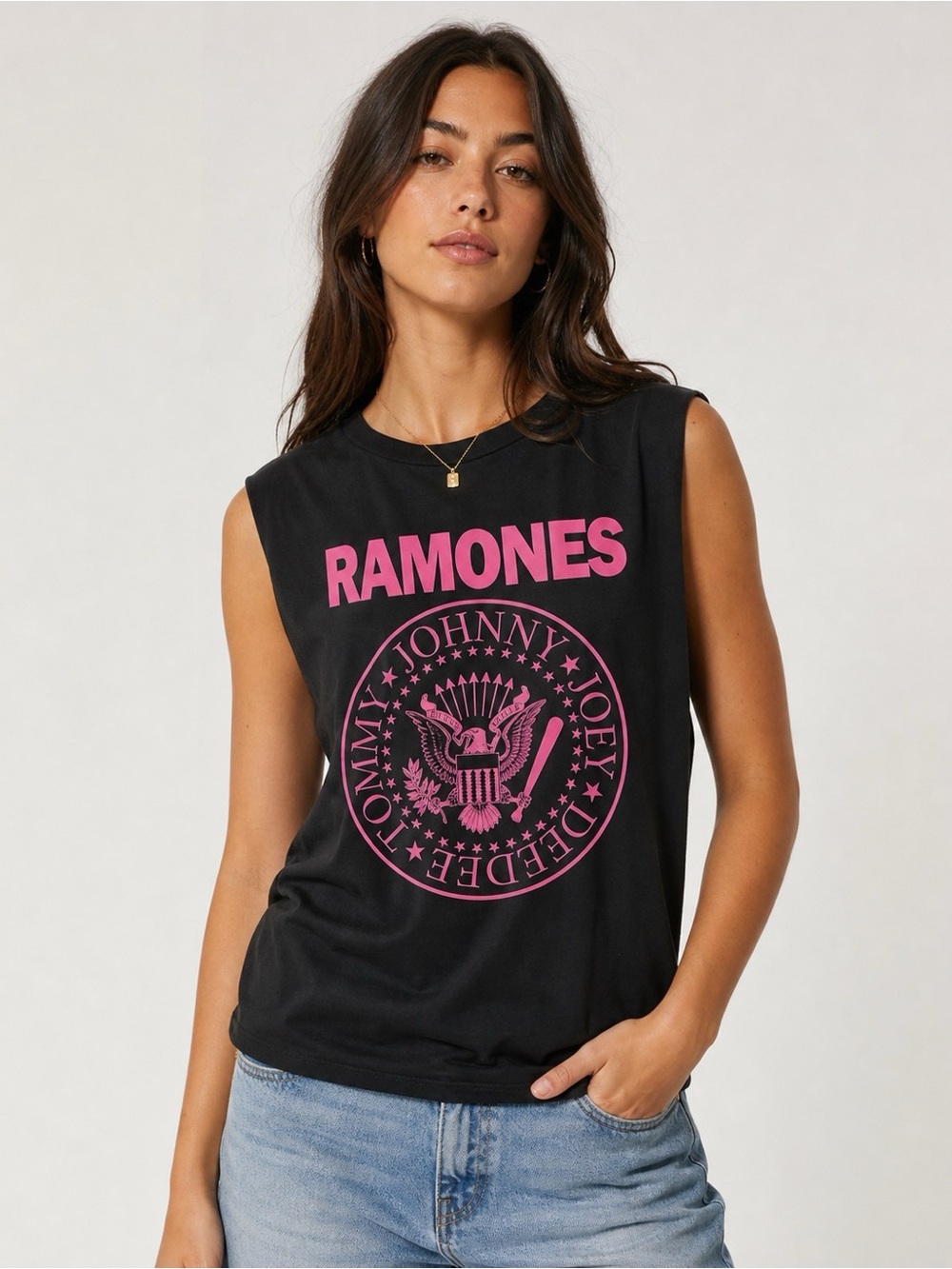 Ramones Black Pink Band Tank Top Size L
